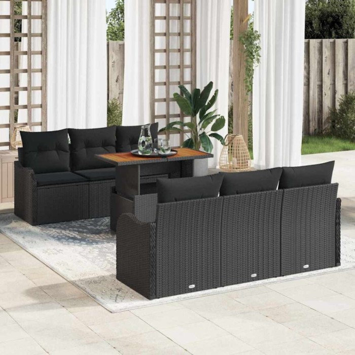 vidaXL Set de canapele pentru grădină 7 pcs Negru 100 x 55 x 73 cm 3349407