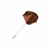 Pin rever sacou, Onore, maro, microfibra si aliaj metalic, 9 x 4 cm, model trandafir