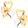 Cercei din aur 375 - două contururi &icirc;n formă de inimă &icirc;n două culori