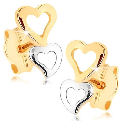 Cercei din aur 375 - două contururi &amp;icirc;n formă de inimă &amp;icirc;n două culori foto