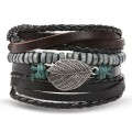 Set 4 Bratari Barbati Piele Maro Negru Albastru Galben Leaf IF11000207 Bratari Barbati Cadou