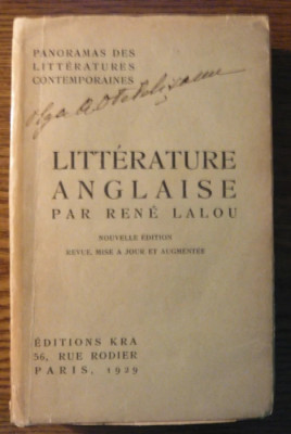Rene Lalou - Litterature Anglaise - Panorama des litteratures contemporaines foto