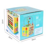 Cub Educativ Lemn 6in1 LEXI, 28cm, Jucarie Interactiva Montessori, Sortare Forme, Abilitati Motrice, Multicolor, 1-5 Ani