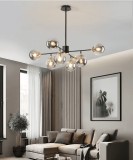 Cumpara ieftin Candelabru cu 8 globuri de sticla fumurie, dulie E27, culoare corp negru cu auriu, diametru 90cm