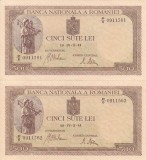 ROMANIA 2 buc. X 500 lei 2 aprilie 1941 serii consecutive AUNC/UNC!!!