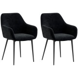 HOMCOM Set 2 Scaune Tapițate &icirc;n Stil Nordic cu Brațe și Picioare din Oțel pentru Sufragerie, 54x57x80 cm, Negru | Aosom Romania
