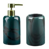 Set de baie, 2 piese, Dozator sapun, Pahar, Ceramica, Verde