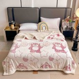 Cumpara ieftin Patura cocolino groasa cu blanita alba 200x230cm,doua fete,crem,ursuleti roz- F122