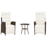 Cumpara ieftin Set bistro cu perne, 3 piese, maro, poliratan