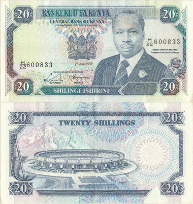 1992 (2 I), 20 shillings (P-25e) - Kenya - stare aUNC! foto