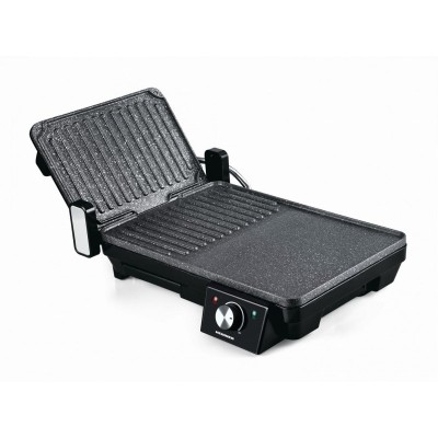 Grill electric 2 in 1 Heinner, 2000 W, invelis marmura, temperatura reglabila, 210 C, Negru foto