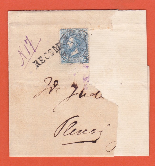 AMS @ - SCRISOARE PARTIALA 1885 ROMANIA, CU ȘTAMPILĂ DE CEARĂ ȘI FRANCATURĂ SIMPLĂ
