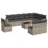 Cumpara ieftin Set canapele de gradina cu perne, 11 piese, gri, poliratan