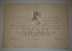 INVITATIE DE NUNTA, MARIA ( fiica Doctorului C. Severeano ) cu Locotenent de Marina Petre Demetriade , Craiova, 1893