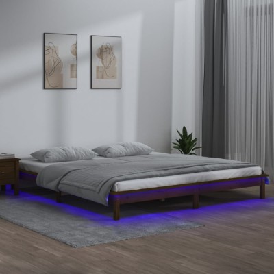 vidaXL Cadru de pat cu LED, maro miere, 120x200 cm, lemn masiv 820604 foto