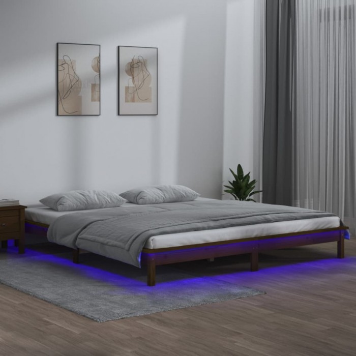 vidaXL Cadru de pat cu LED, maro miere, 120x200 cm, lemn masiv 820604