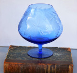 Pahar XXL mare de cogniac din cristal albastru cu decor crestat 1.5L Germania