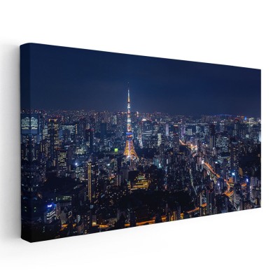 Tablou vedere panoramica cu Turnul Tokyo si orasul Tablou canvas pe panza CU RAMA 60x120 cm foto