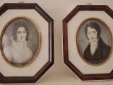 Pereche de portrete miniaturale din prima jumătate a secolului al XIX-lea, &icirc;n stil Biedermeier