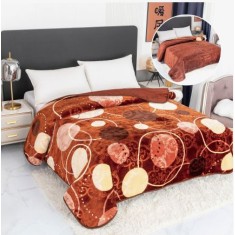 Pătură Cocolino Gofrată cu 2 Fețe, Model 3D, Maro cu buline, 200x240cm, 4kg