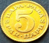 Moneda 5 PARA - RSF YUGOSLAVIA, anul 1965 *cod 2032 A = A.UNC - al doilea model, Europa