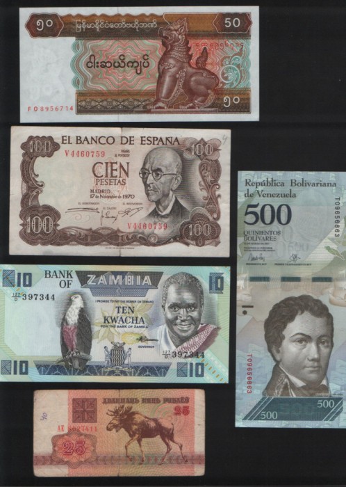 Set 5 bancnote de prin lume adunate (cele din imagini) #57