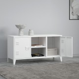 Comoda TV Kotka 113x40x58cm otel alb cu 2 usi [en.casa] HausGarden Leisure