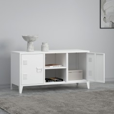 Comoda TV Kotka 113x40x58cm otel alb cu 2 usi [en.casa] HausGarden Leisure foto