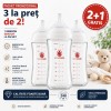 Set 3 Biberoane Sticla Borosilicata 240 ml KidsCare cu Tetina Silicon pentru Bebelusi