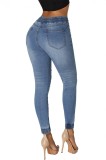 Cumpara ieftin G681-411 Pantaloni din denim cu talie pe elastic si taieturi