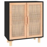 Cumpara ieftin Servanta, negru, 60x30x70 cm, lemn masiv pin si ratan natural