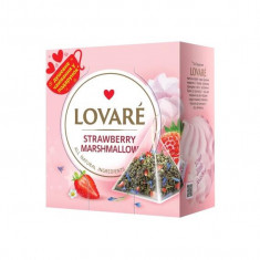 Cutie cu 15 piramide de ceai Lovaré - Strawberry Marshmallow: căpșună, petale de albăstrele 30 g