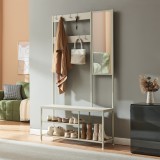 Cuier de hol cu oglinda, banca si raft pentru pantofi, bej nisipiu