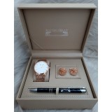 Cumpara ieftin Set Cadou Barbati: Ceas Matteo Ferari Auriu-Roze, Butoni Mecanism, Pix Negru, Cutie Piele Eco
