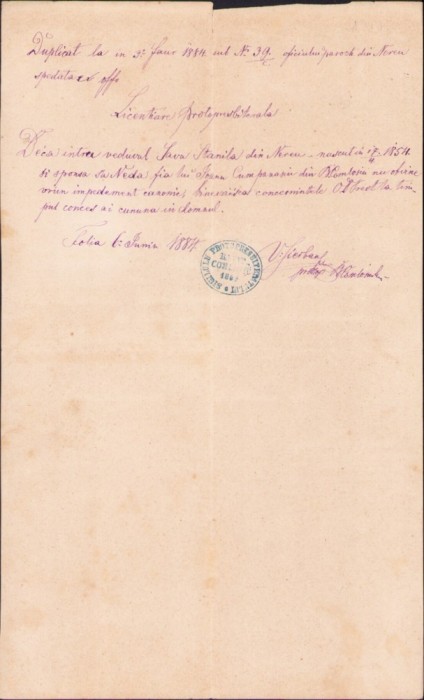 A2518N Licență protopresbiterală de căsătorie, 1884, Folea, județul Timiș
