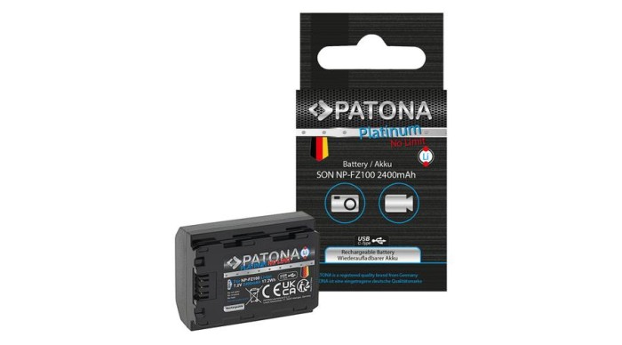 Baterie PATONA Platinum cu intrare USB-C f. Sony NP-FZ100 A7 III A7M3 Alpha 7 III A7 R III A7RM3 Alpha 7 R III A9 Alpha 9