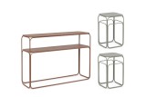 Cumpara ieftin Set consola, 2 masute cafea otel maro verde salvie Clarity 30x30x50h; 30x30x50h; 105x32x77h
