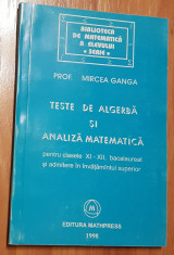 Teste de algebra si analiza matematica clasele XI-XII de Mircea Ganga foto