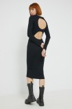 HUGO rochie culoarea negru, midi, mulată