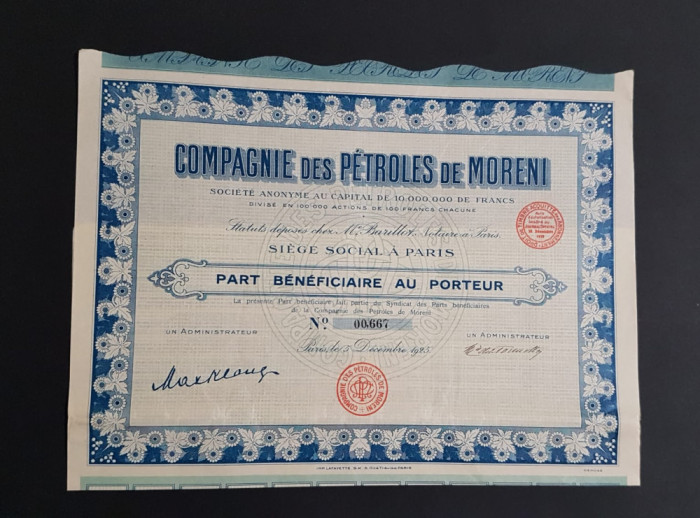 Actiune 1925 Petrol Moreni / titlu / actiuni