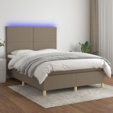 Cumpara ieftin Pat cu arcuri, saltea și LED, gri taupe, 140x200 cm, textil