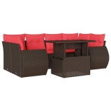 Cumpara ieftin Set canapele de gradina cu 7 piese si perne, poliratan maro