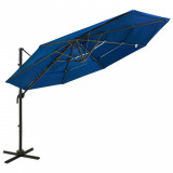 Umbrelă de soare 4 niveluri, st&acirc;lp de aluminiu, azuriu, 3x3 m, vidaXL