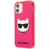 Husa TPU Karl Lagerfeld Choupette Head pentru Apple iPhone 12 mini, Fluorescent, Roz KLHCP12SCHTRP