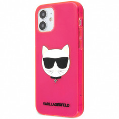 Husa TPU Karl Lagerfeld Choupette Head pentru Apple iPhone 12 mini, Fluorescent, Roz KLHCP12SCHTRP