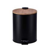 Cumpara ieftin Cos gunoi cu clapeta fier negru, bambus 20,5 x 26 cm, 5 L