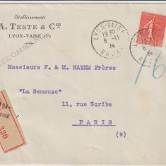 Franta 1930 , Plic Circulat Recomandat