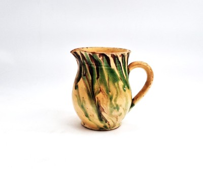 Ulcior sec XIX Franta Alsacia ceramica glazurata cu aspect de marmura folosit pentru lapte 13,5 cm lucrat manaul foto
