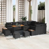 vidaXL Set de canapele pentru grădină cu pernă Negru Rattan poli 3364909