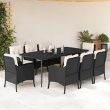 VidaXL Set mobilier de grădină cu perne, 9 piese, negru, poliratan